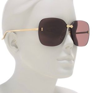Gucci Metal Gold Brown Oversized Rimless Sunglasses
